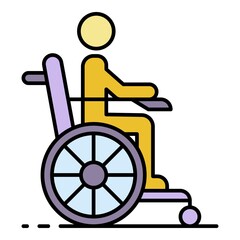 Poster - Man in wheel chair icon. Outline man in wheel chair vector icon color flat isolated on white