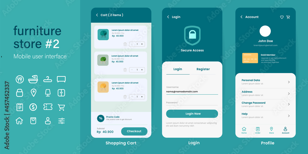 Software Interface Store Design UI user interface mobile app design layout interface of furniture ...