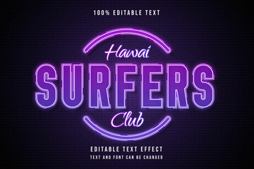 Aufkleber - Hawaii surfers club,3 dimensions editable text effect pink gradation purple neon text style