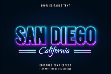 Aufkleber - san diego california,editable text effect blue gradation purple neon text style