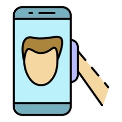Poster - Modern selfie icon. Outline modern selfie vector icon color flat isolated on white