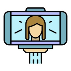 Poster - girl selfie smartphone icon. outline girl selfie smartphone vector icon color flat isolated on white