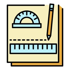 Poster - Homework notebook icon. Outline homework notebook vector icon color flat isolated on white