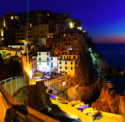 Wall Mural - Picture of Manarola La Spezia city with small villages at evening, Italy