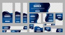 Abstract Banner Design Web Template Set, Horizontal Header Web Banner. Modern Gradient Blue Cover Header Background For Website Design, Social Media Cover Ads Banner, Flyer, Invitation Card