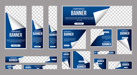 Abstract banner design web template Set, Horizontal header web banner. Modern Gradient Blue cover header background for website design, Social Media Cover ads banner, flyer, invitation card