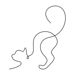 Silhouette of abstract cat in line drawing on white