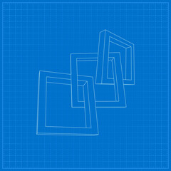 Aufkleber - Three rectangular 3D frames blueprint