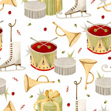 Watercolor Vintage Christmas Gifts Seamless Pattern Wallpaper 