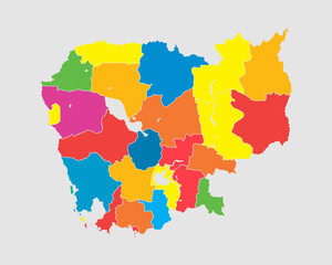  Vector map country Cambodia divided on regions
