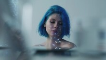 Inner Soul. Fantasy Dream. Beauty Harmony. Female Tenderness. Defocused Gentle Dreamful Pretty Woman In Flickering Stars Light Out Of Focus Artistic Glass Reflection Background.