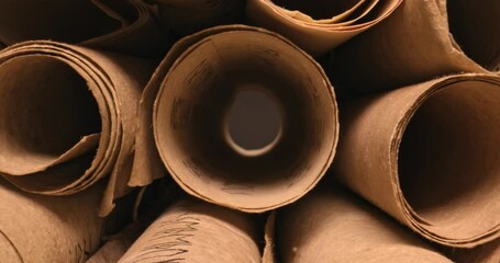 Poster - Ancient scribe library. Futhpak scrolls stacked on a pile.