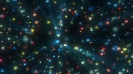 Poster - Beautiful blurred background of continuously falling square confetti, shimmering in the rays of light.