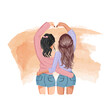 Girl best friend doing heart pose with their hands. Flat vector design