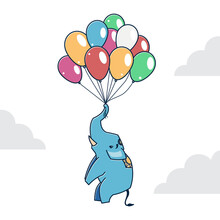 Big Elephant Flying Floating Holding Balloon Zoo Cartoon Character