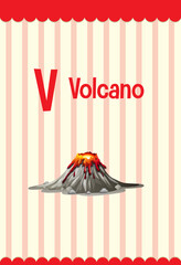 Canvas Print - Alphabet flashcard with letter V for Volcano