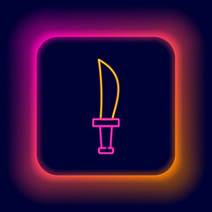 Glowing neon line Pirate sword icon isolated on black background. Sabre sign. Colorful outline concept. Vector