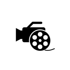 Sticker - Retro cinema camera icon isolated on white background