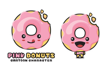 cute pink donuts mascot, food cartoon illustration