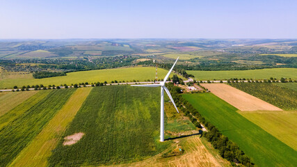 Wall Mural - Aerial drone view of wind turbine in Moldova