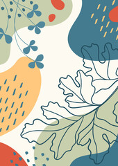 Wall Mural - botanical art. abstract organic vector shapes, leaves, plants. natural elements in doodle style for 