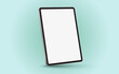 Black 3D realistic tablet PC mockup frame with angle blank screen.