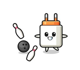 Poster - Character cartoon of power adapter is playing bowling