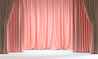 Wall Mural - pink curtains and white floor.