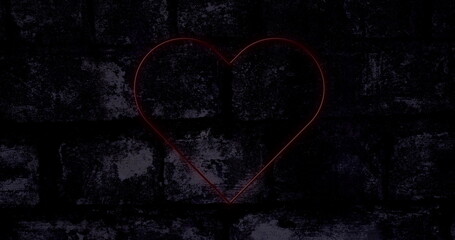 Sticker - Image of red neon heart flashing on dark brick wall