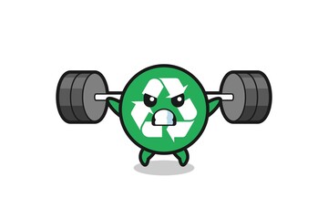 Poster - recycling mascot cartoon with a barbell