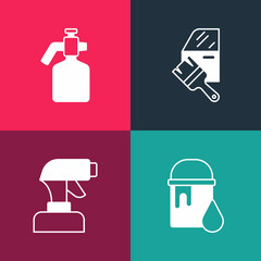 Poster - Set pop art Paint bucket, spray gun, Car painting and icon. Vector