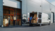 © Gorodenkoff - Outside of Logistics Distributions Warehouse With Manager Using Tablet Computer, Diverse Workers Loading Delivery Truck with Cardboard Boxes. Online Orders, Purchases, E-Commerce Goods.
