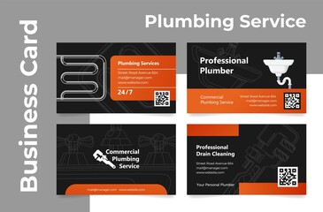 Wall Mural - Collection of commercial plumbing service business cards with contacts communication vector