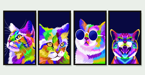 Naklejka na meble Set illustration colorful cat with pop art style