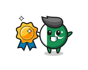 Poster - pakistan flag mascot illustration holding a golden badge