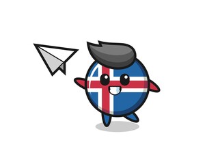 Sticker - iceland flag cartoon character throwing paper airplane