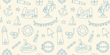 Nautical Style Seamless Wallpaper With Hand Drawn Elements In Line Art Style