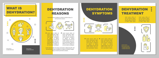 Dehydration yellow brochure template. Water loss reasons. Flyer, booklet, leaflet print, cover design with linear icons. Vector layouts for presentation, annual reports, advertisement pages