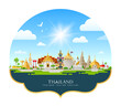 Thailand architecture tourism festival design on cloud and sky on blue background, eps 10 vector illustration
