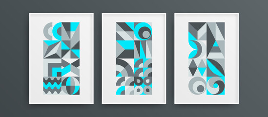 Clean abstract mural art layout bundle. Creative modern flat shapes design vector illustration set.