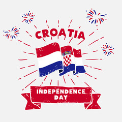 Wall Mural - Square Banner illustration of Croatia independence day celebration. Waving flag and hands clenched. Vector illustration.