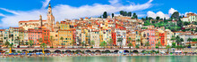 Panorama Of Menton.beautiful Town In Border Of France And Italy