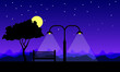 vector night wallpaper with bench and three and street light.