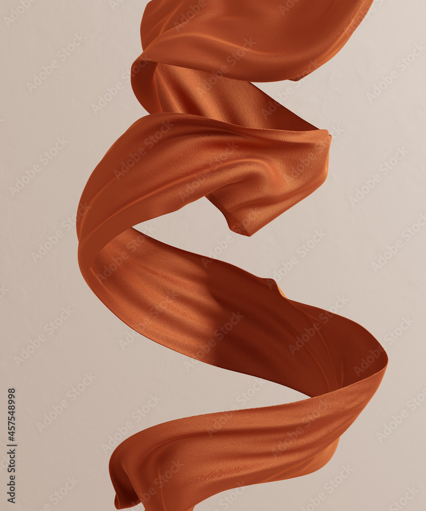 Flying fabric design element in empty room, floating piece of cloth ...