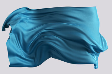 Blue satin cloth design element, isolated piece of blowing fabric banner, elegant textiles 3d rendering