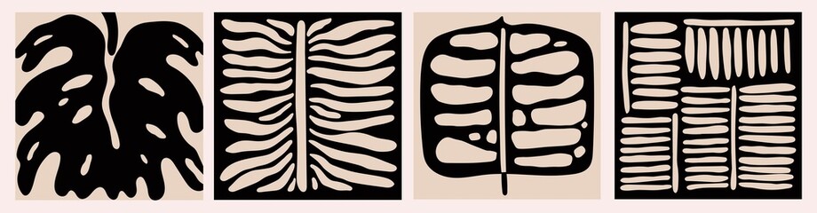 Wall Mural - abstract dark leaves. different leaf veins. close up look. modern design. hand drawn trendy vector i