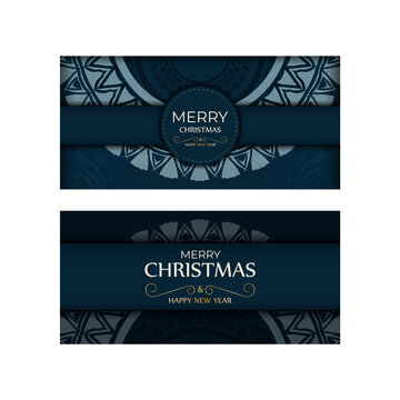 Dark blue Happy New Year greeting card with vintage blue pattern