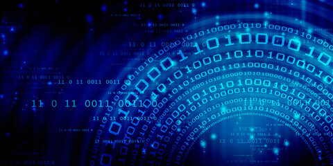 Poster - 2d illustration abstract digital binary data on computer screen
