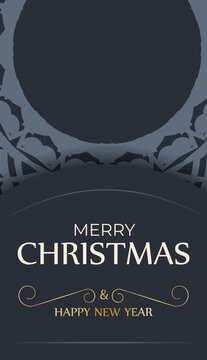 Festive Brochure Merry Christmas and Happy New Year in dark blue with vintage blue pattern