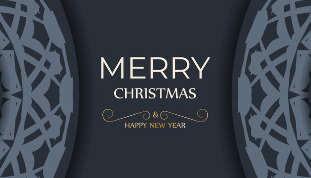 Festive Brochure Merry Christmas in dark blue color with abstract blue pattern
